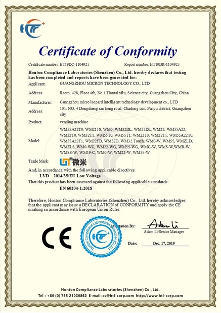 China Guangzhou Micron Vending Technology Co.,Ltd zertifizierungen