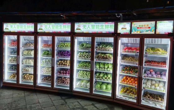 intelligenter Kühlschrankautomat mit Tiefkühlkost der intelligenten Systemverkaufsgemüsefrucht im Supermarkt